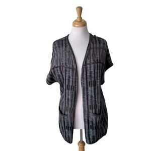 Peruvian Connection Pima Cotton Short-Sleeve Open-Front Cardigan Blue Purple